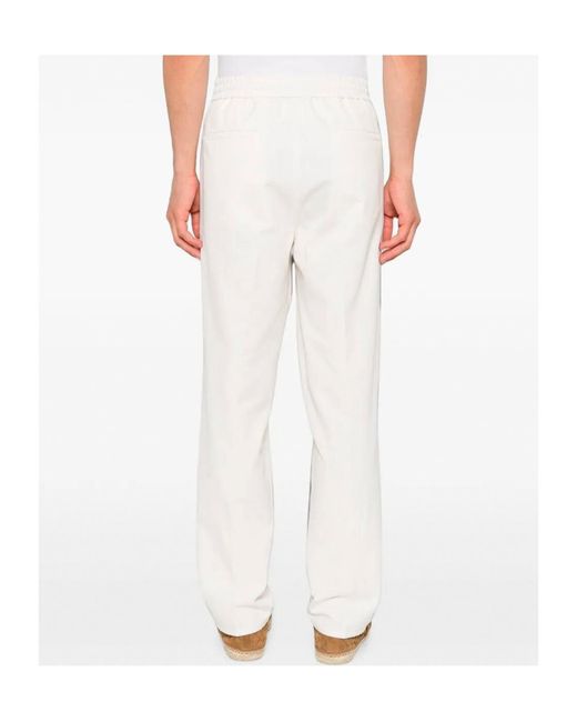 Brunello Cucinelli White Drawstring-Fastening Pleated Trousers for men