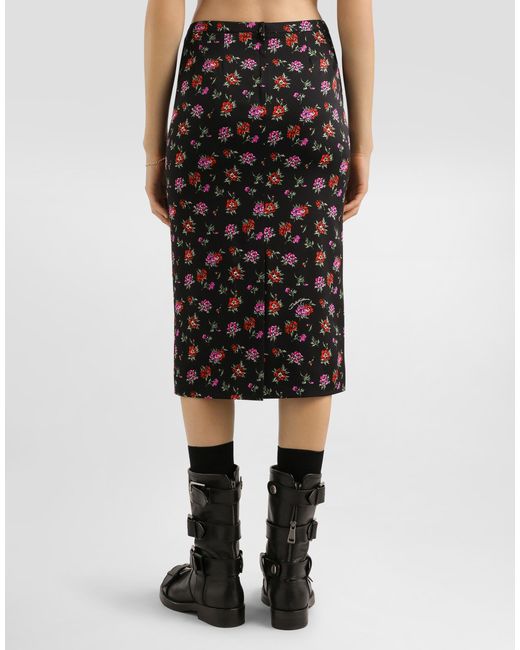 Dolce & Gabbana Black Stretch-Silk Floral Midi Skirt