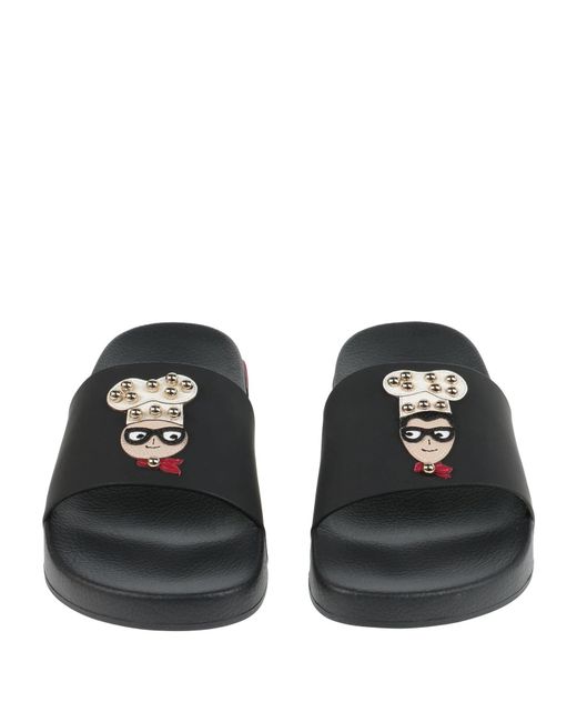 Dolce & Gabbana Black Minimalist Round Toe Slippers