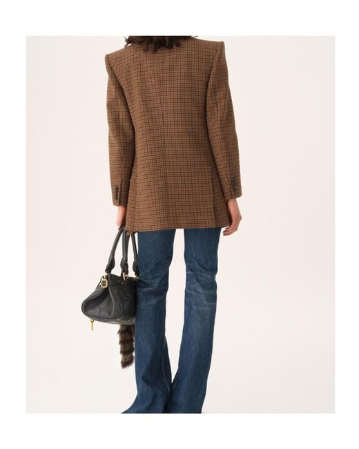 Chloé Brown Chloé Houndstooth Double-Breasted Tailored Jacket