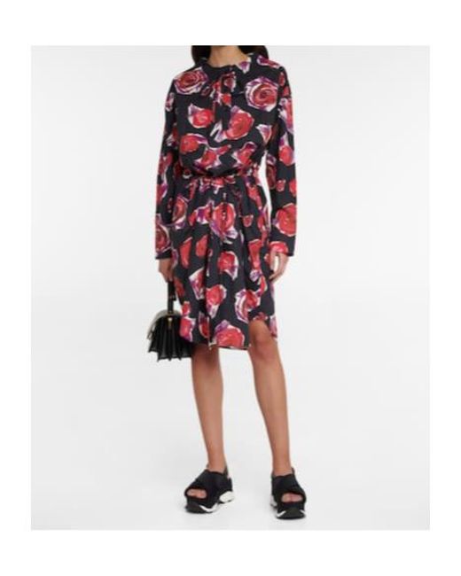 Marni Red Floral Cotton Midi Dress