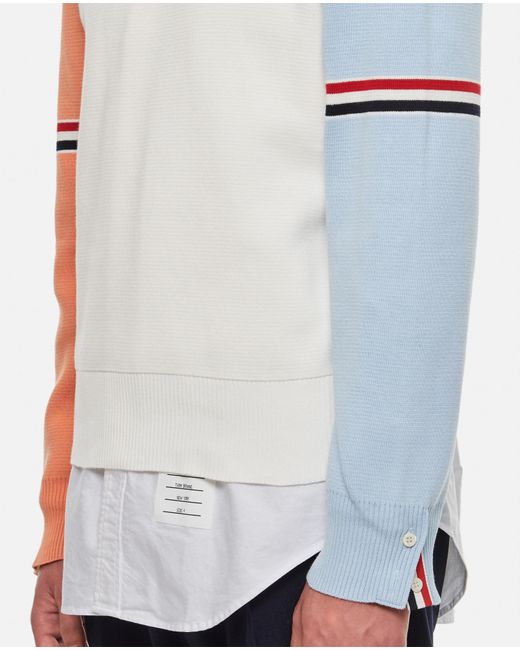Thom Browne White Color-Block Crewneck Sweater for men
