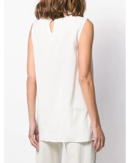 Brunello Cucinelli White Sleeveless Flared Blouse