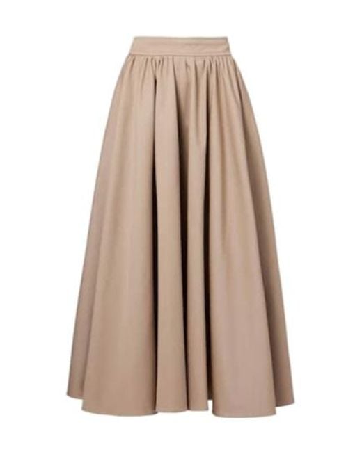 Patou Brown Gathered Cotton Gabardine Midi Skirt