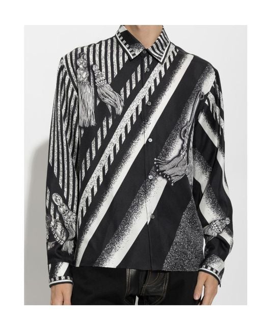 Versace Black Tassel-Print Silk Shirt for men
