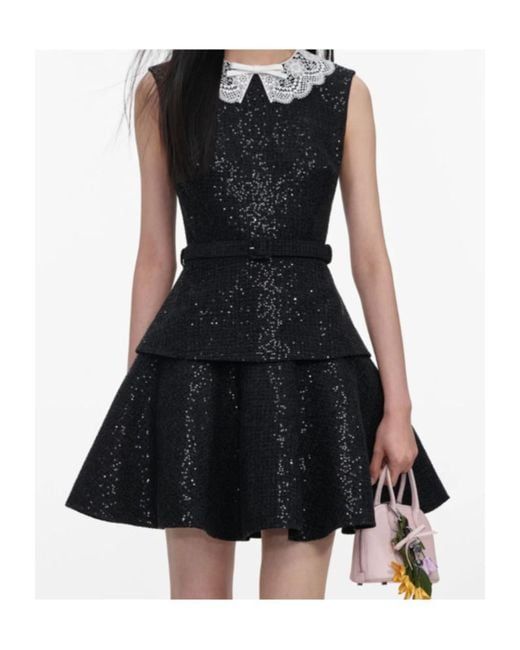 Self-Portrait Black Sequin Boucle Mini Dress
