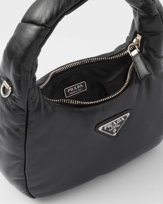 Prada Black Enamel Triangle-Logo Leather Shoulder Bag