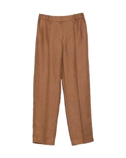 Brunello Cucinelli Brown Elasticated-Waist Pleated Trousers