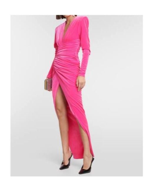 Alexandre Vauthier Pink Velvet Draped Midi Dress