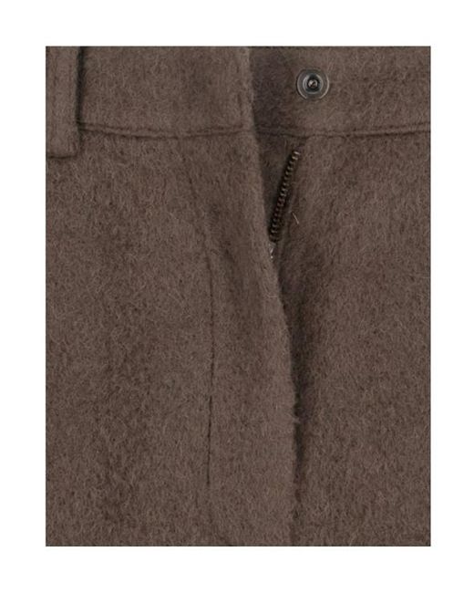 Low Classic Brown Pleated Straight-Leg Trousers