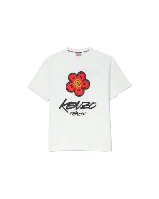 KENZO White Logo Printed Crewneck T-Shirt for men