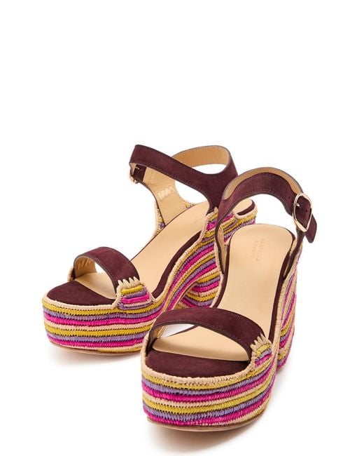 Gabriela Hearst Pink Striped Raffia Platform Sandals