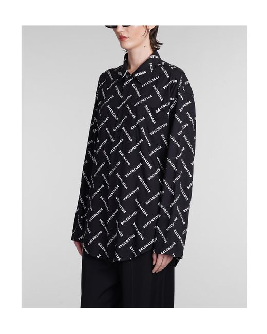 Balenciaga Black All-Over Logo Collared Long-Sleeve Shirt