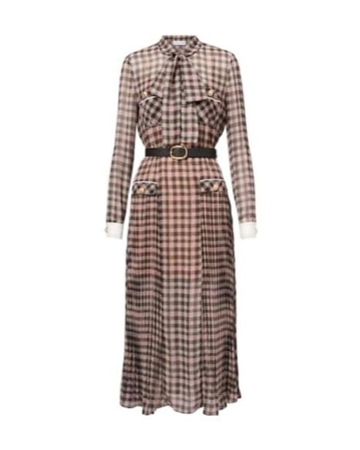Self-Portrait Multicolor Plaid Waist-Tightening Dress