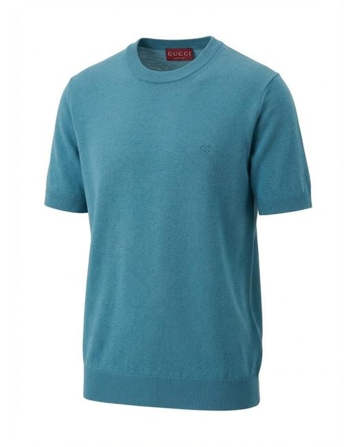 Gucci Blue Short Sleeve Crew-Neck Sweater for men