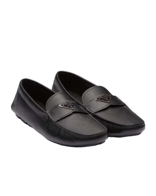 Prada Black Triangle-Logo Loafers for men