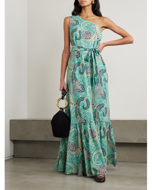 Etro Green One-Shoulder Printed Dress