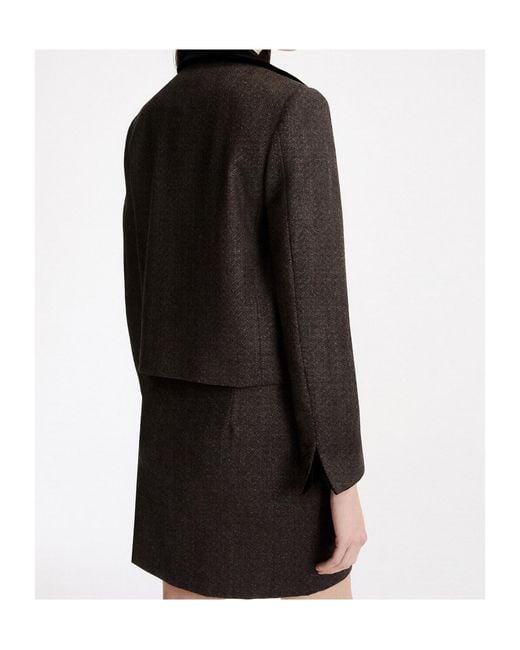 Marella Black Collared Cropped Casual Jacket