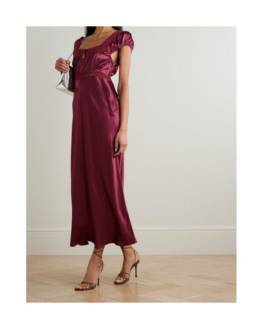 Rixo Red Maeva Scalloped Broderie Anglaise-Trimmed Satin Midi Dress