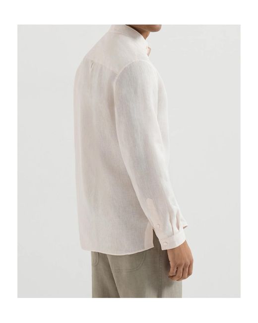 Brunello Cucinelli White Linen Shirt With Mandarin Collar for men