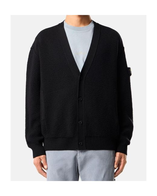 Stone Island Black Logo-Patch Crewneck Cardigan for men