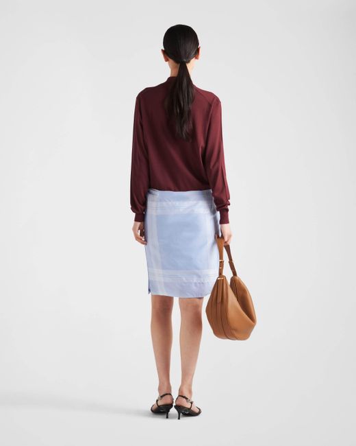 Prada Blue Checked Straight Hem Mini Skirt