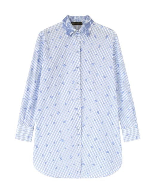 Ermanno Scervino Blue Lace-Collar Stripe-Print Shirt