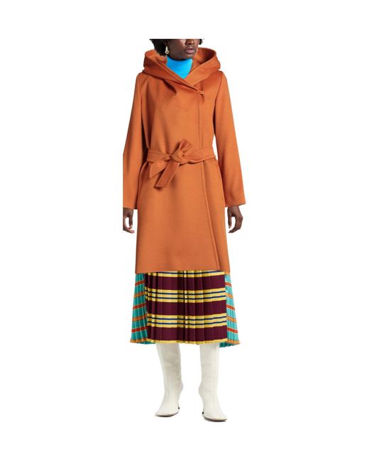 Max Mara Orange Minimalist Solid-Color Hooded Coat