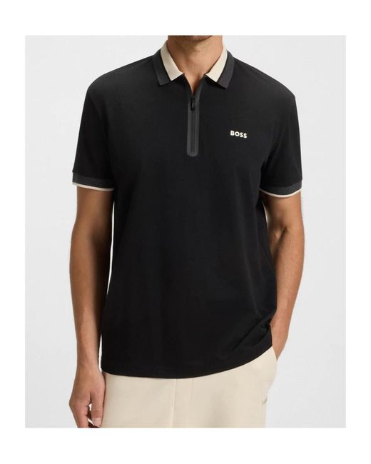 Boss Black Cotton-Piqué Polo Shirt With Zip Placket for men