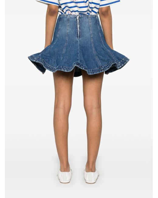 MSGM Blue Wired-Hem Flared Mini Skirt
