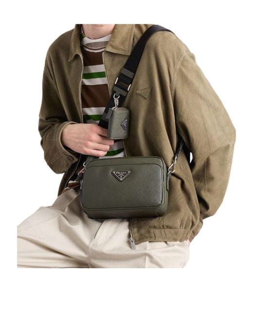 Prada Green Saffiano Leather Shoulder Bag for men