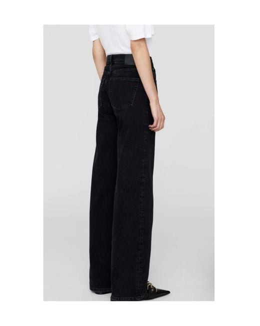 Anine Bing Black Logo-Patch Wide-Leg Denim Jeans