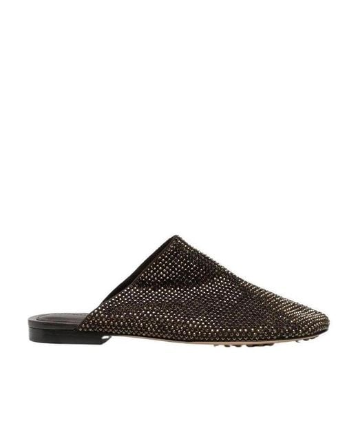 Bottega Veneta Brown Crystal Embellished Slip-On Flats