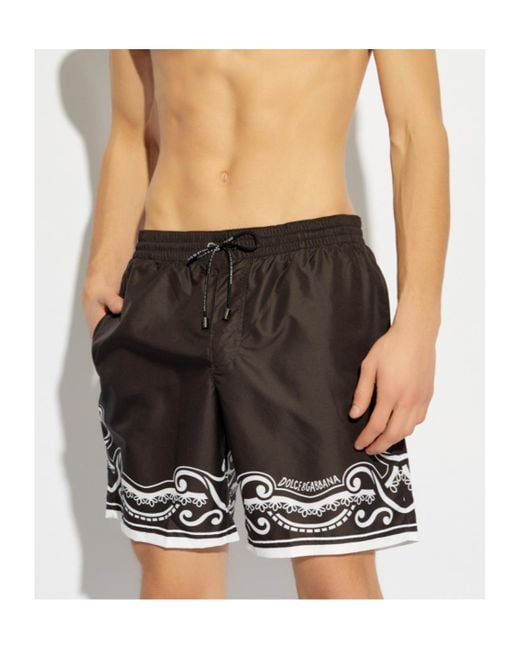 Dolce & Gabbana Black Bandanna Printed Mid-Length Swim Trunks for men