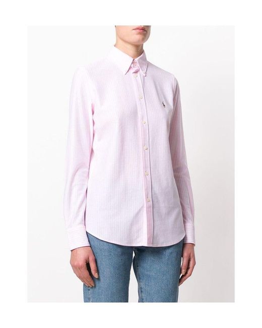 Polo Ralph Lauren Pink Long-Sleeved Pinstriped Shirt
