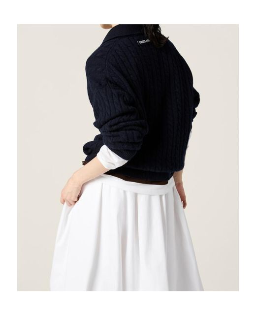 Miu Miu Blue Long-Sleeved Knitted Polo Shirt