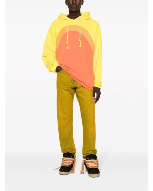 ERL Orange Knit-Panelled Drawstring Hoodie for men