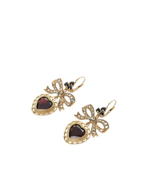 Dolce & Gabbana Metallic 18Kt Heart Garnet Drop Earrings