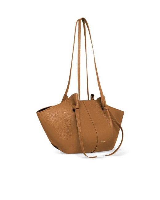 Yuzefi Brown Medium Mochi Grained Leather Tote Bag
