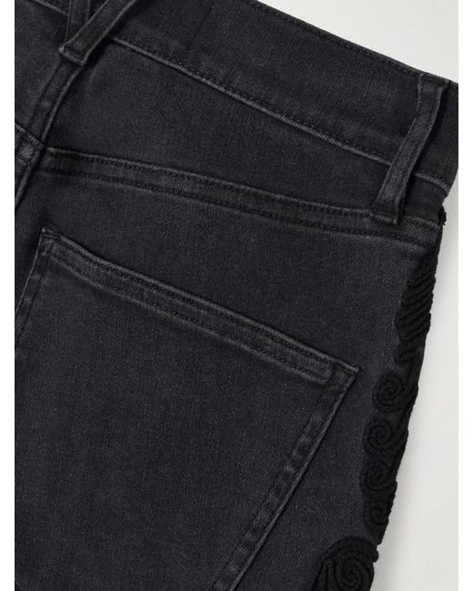 Veronica Beard Black Crosbie High-Rise Embroidered Wide-Leg Jeans