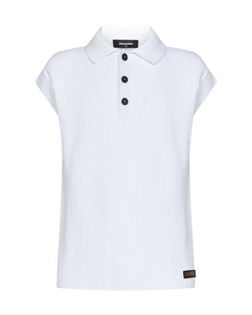 DSquared² White Ribbed-Knit Polo Top for men