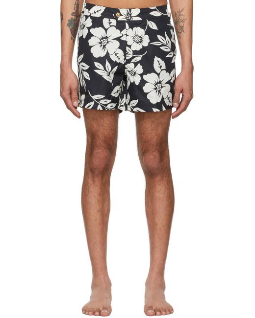 Tom Ford Black Floral-Print Swim Shorts for men
