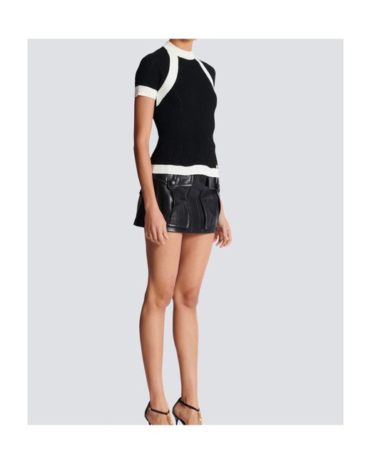Balmain Black Short-Sleeved Knit Top