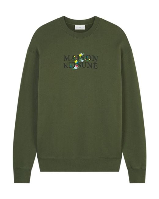 Maison Kitsuné Green Maison Kitsuné Logo Printed Crewneck Sweatshirt for men