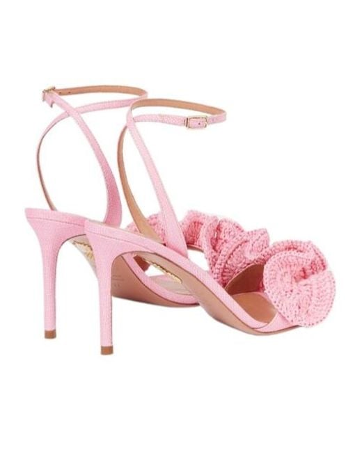 Aquazzura Pink Raffia Sandals