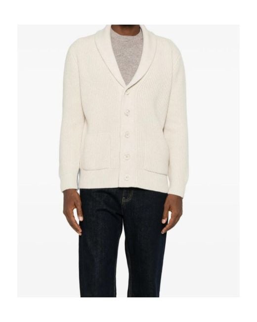 Fedeli Natural Ribbed-Knit Shawl-Collar Cardigan for men