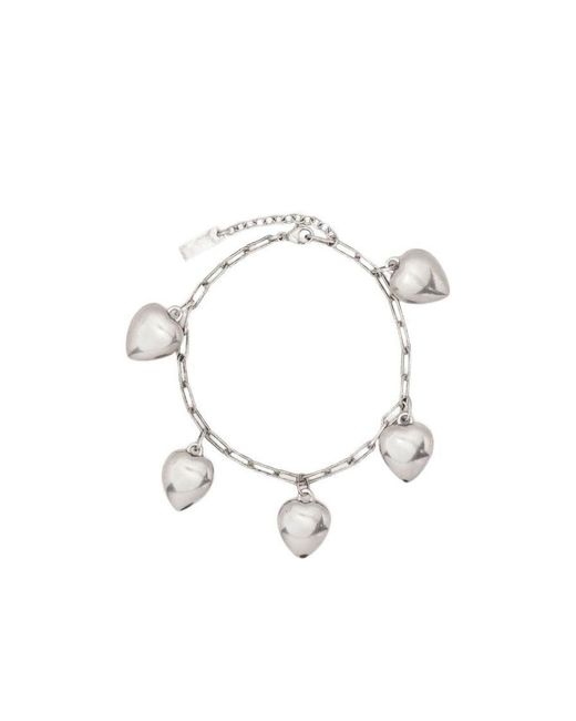 Saint Laurent White Heart-Pendant Logo Engraved Chain Bracelet for men
