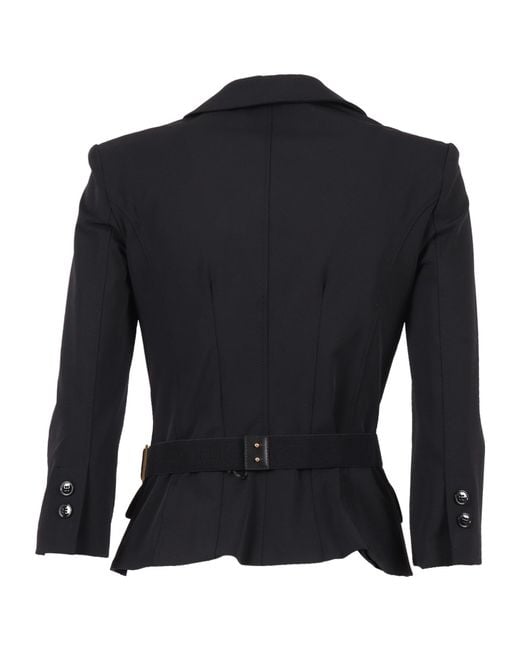 Elisabetta Franchi Black Belted Double-Breasted Blazer