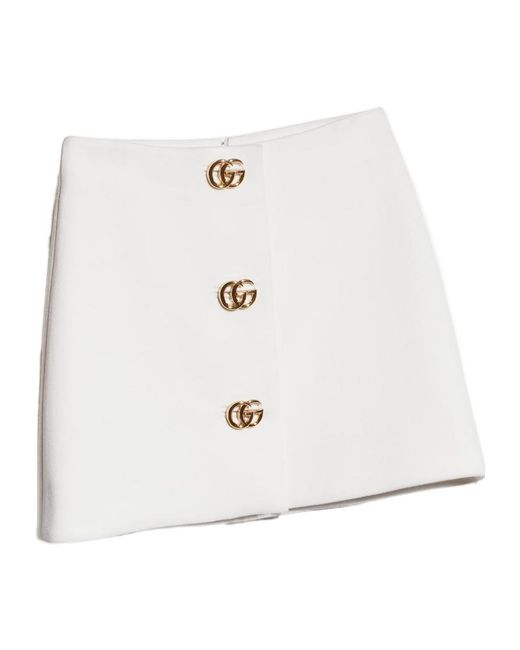 Gucci White Double G Button Crêpe Skirt
