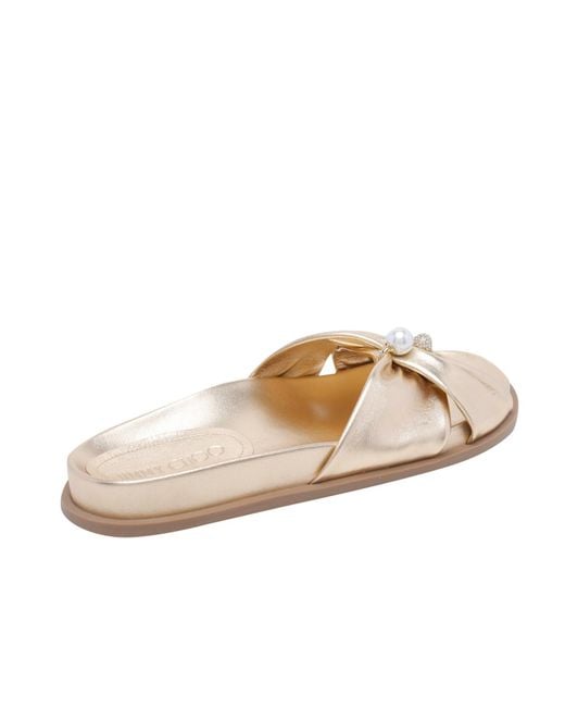 Jimmy Choo Natural Round-Toe Flat Sandals